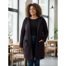 0557-13 темно-фиолетовый женский кардиган (шерсть альпаки, с капюшоном, 1 ед. универсальный размер батал: 56-60) Альпака