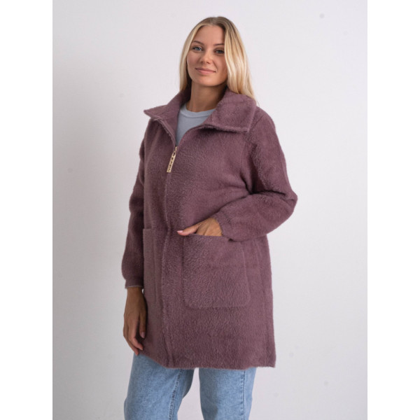 0565-32 темно-сиреневый женский кардиган (шерсть альпаки, на змейке, 1 ед. универсальный полубатальный размер: 48-52) Кардиган