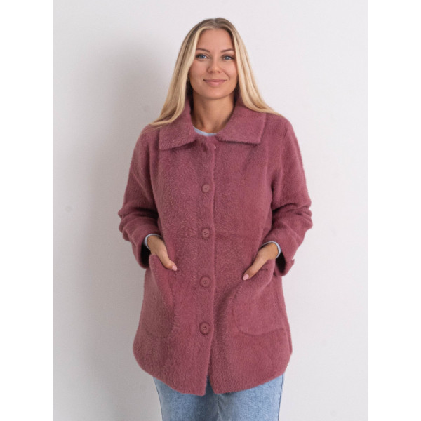 0562-28 фрезовый женский кардиган (шерсть альпаки, на пуговицах, 1 ед. универсальный полубатальный размер: 46-52) Кардиган