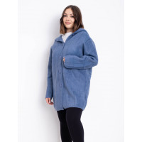 0777-42 голубой женский кардиган (шерсть альпаки, с капюшоном, 1 ед. универсальный размер батал: 56-60) Альпака