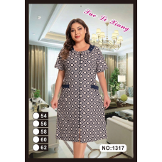 1317-3 бежевый женский халат (вискоза, принт, на змейке + завязки, карманы, 5 ед, размеры батал: 54, 56, 58, 60, 62) Халат