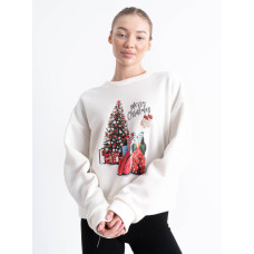 4002-68 молочний жіночий новорічний світшот (YOLA, фліс, 4 од. розміри норма: S-M. S-M. L-XL. L-XL)