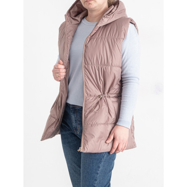 0751-30 бежева жіноча жилетка (5'TH AVENUE, синтепон, з капюшоном, 3 од. розміри напівбатал: 48. 50. 52)