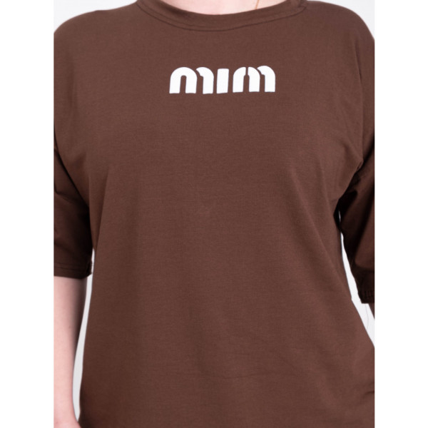 1691-9 коричневий жіночий костюм двійка (футболка + шорти) (5'TH AVENUE, турецька бавовна, 3 од. розміри напівбатал: 48. 50. 52)