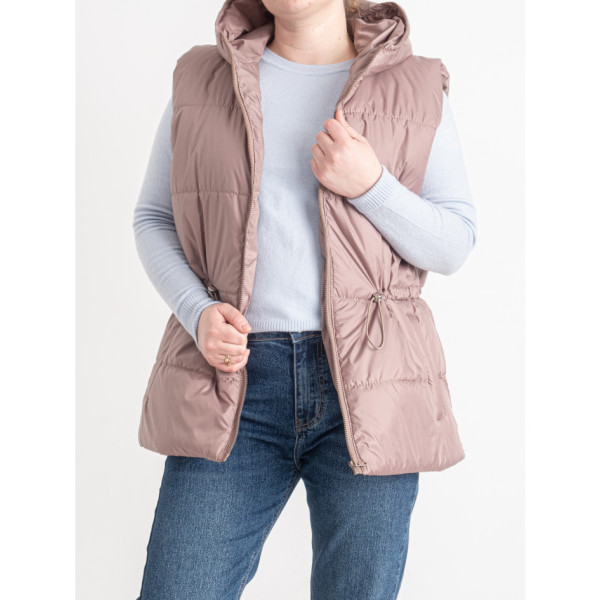 0751-30 бежева жіноча жилетка (5'TH AVENUE, синтепон, з капюшоном, 3 од. розміри напівбатал: 48. 50. 52)