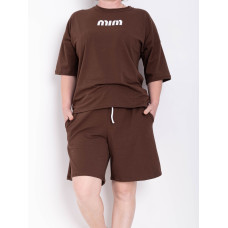 1691-9 коричневий жіночий костюм двійка (футболка + шорти) (5'TH AVENUE, турецька бавовна, 3 од. розміри напівбатал: 48. 50. 52)