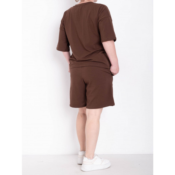 1691-9 коричневий жіночий костюм двійка (футболка + шорти) (5'TH AVENUE, турецька бавовна, 3 од. розміри напівбатал: 48. 50. 52)