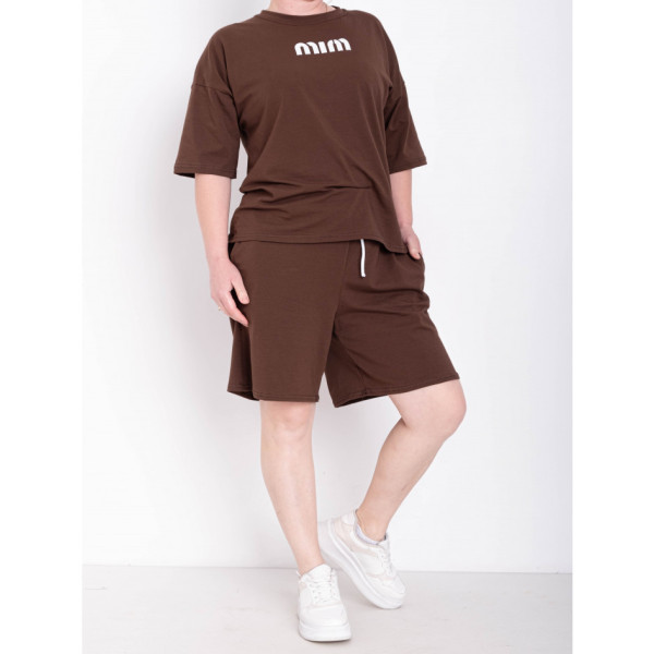 1691-9 коричневий жіночий костюм двійка (футболка + шорти) (5'TH AVENUE, турецька бавовна, 3 од. розміри напівбатал: 48. 50. 52)