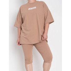0142-3 бежевий жіночий костюм двійка (футболка + велосипедки) (5'TH AVENUE, турецька бавовна, 3 од. розміри батал: 54. 56. 58)