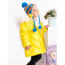 2021-8 жовта дитяча куртка (на дівчинку 2-6 років, овчина, хутро на капюшоні, 5 од. розміри: 2. 3. 4. 5. 6)