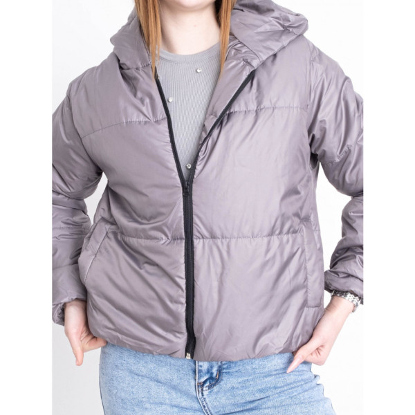 5010-41 сіра куртка-зефірка з капюшоном на синтепоні (2 од. розміри: 42/44.46/48)