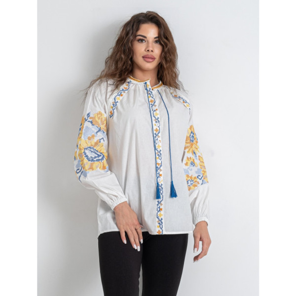 5151-10 # белая женская вышиванка (хлопок, 5 ед. размеры норма: S. M. L. XL. 2XL) выдача на следующий день