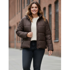 0416-9 коричнева жіноча куртка (5`th Avenue, з кишенями, синтепон, 3од, розміри напівбатал: 50, 52, 54)