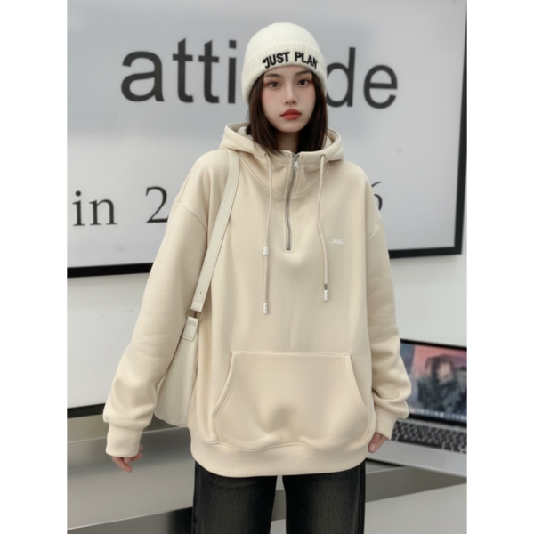 6291-100 бежевая женская спортивная кофта (змейка,с капюшоном, 5 ед, универсальный размер норма: M-XL)