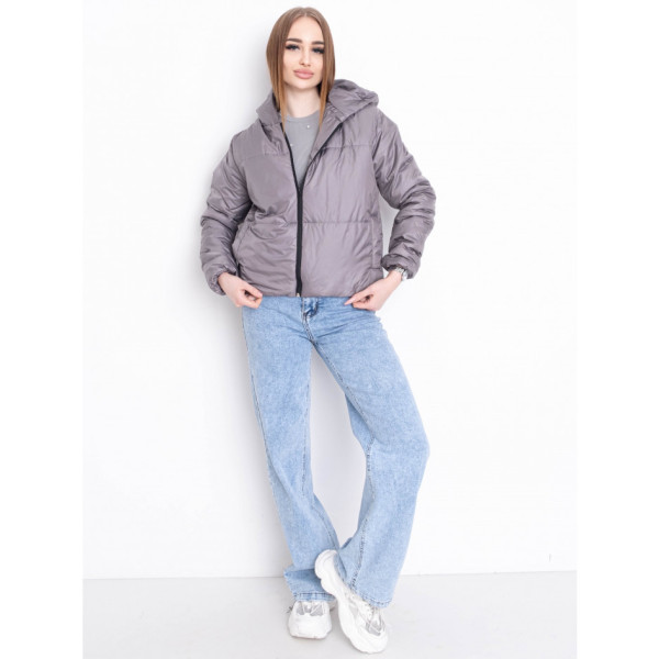 5010-41 сіра куртка-зефірка з капюшоном на синтепоні (2 од. розміри: 42/44.46/48)