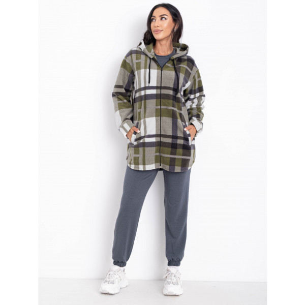 7577-75 хакі жіноча тепла сорочка (фліс, з капюшоном, 4од. розміри напівбатал: 52, 54, 56, 58)