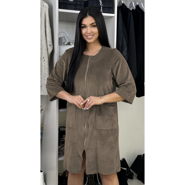 3516-4 бежевый женский халат (велюровый, 3 ед. размеры полубатал:46/48, 48/50, 50/52)