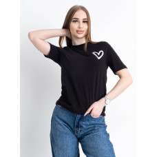 1834-1 чорна жіноча футболка (YOLA, повномірна, принт, турецький бавовна, 5 од. розміри норма: S. M. L. XL. 2XL)