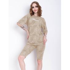 2401-2 бежевий жіночий костюм двійка (футболка + велосипедки) (5'TH AVENUE, турецька двонитка, 3 од. розміри норма: 42. 44. 46)