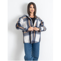 7732-22 синя жіноча сорочка в клітку з капюшоном (JJF, байкова, 4 од. розміри напівбатал: XL. 2XL. 3XL. 4XL )