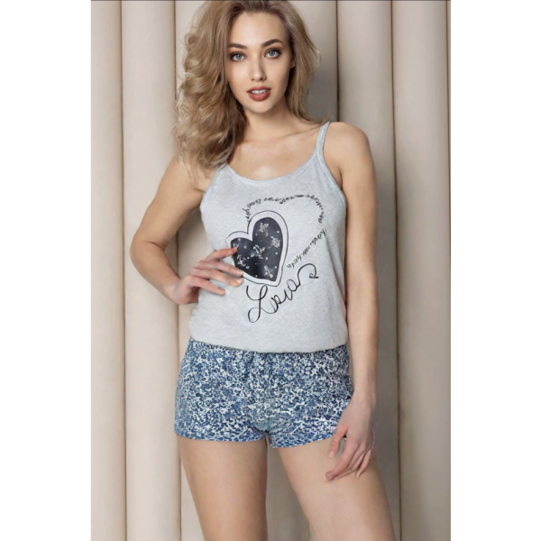 3144-6 сіра жіноча піжама з принтом (майка + шорти) (4 од. розміри норма: M. L. XL. 2XL) партія 3099