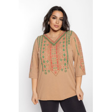 15217-3 * бежева жіноча вишиванка (100% бавовна, 4 од. розміри напівбатал: 48-50; 50-52; 52-54; 54-56) видача наступного дня