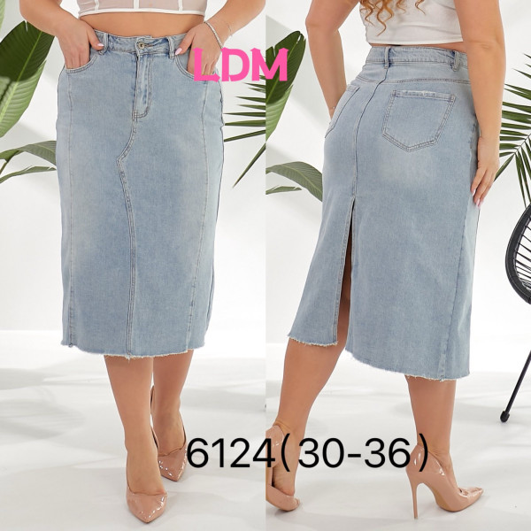 6124# блакитна жіноча джинсова спідниця (LDM, 6 од., розміри батал: 30-36) видача наступного дня
