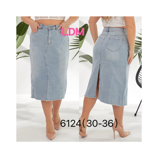 6124# блакитна жіноча джинсова спідниця (LDM, 6 од., розміри батал: 30-36) видача наступного дня