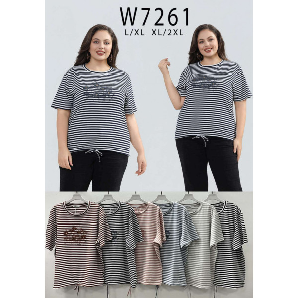7261# микс цветов женская футболка Kiss Me (10 ед, размеры батал: L-2XL) выдача на следующий день