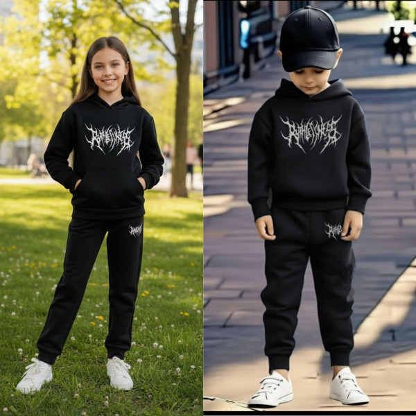 7421-1 черный подростковый спортивный костюм (YOLA, трехнитка, флис, на 8-11 лет, 5 ед. размеры подросток: 128. 134. 140. 146. 152)