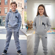 7110-12 сірий підлітковий спортивний костюм (YOLA. щільний турецький полар-фліс, з капюшоном, на 8-12 років, 5 од. розміри підліток: 128. 134. 140. 146. 152)