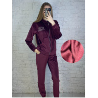 8276-5 бордовый женский спортивный костюм на меху (велюр, с капюшоном, 4 ед, размеры на бирках 48, 50, 52, 54, соответствуют норме: 42, 44, 46, 48)