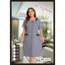 1317-10 белый женский халат (вискоза, принт, на змейке + завязки, карманы, 5 ед, размеры батал: 54, 56, 58, 60, 62) Халат