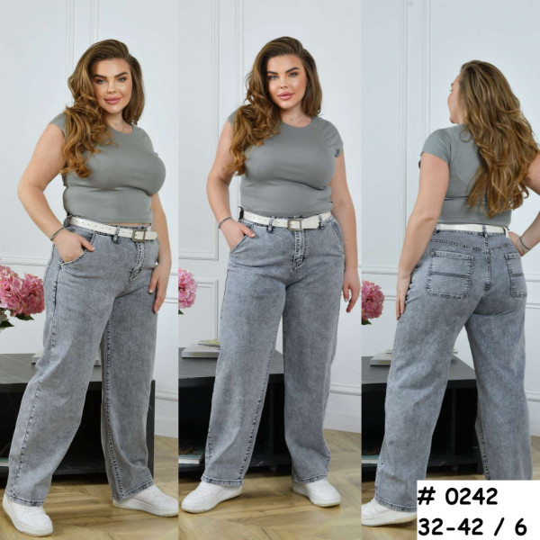 0242# серые женские джинсы (LADY N, стрейч коттон, 6 ед, размеры батал: 32-42) выдача на следующий день Lady N