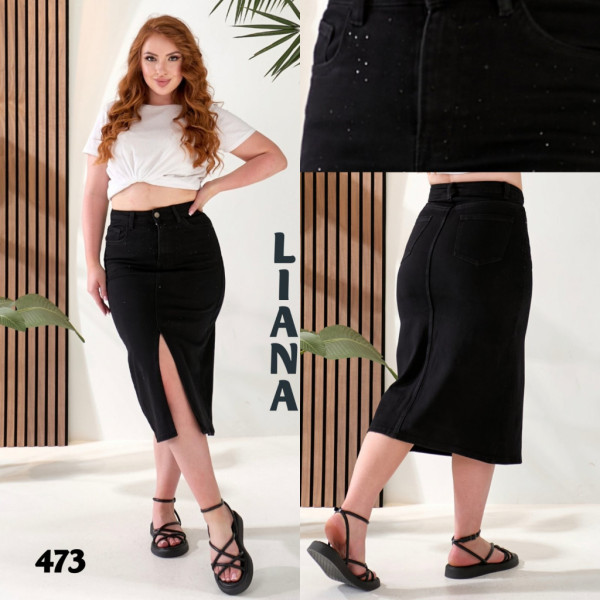 0473# черная женская джинсовая юбка с камнями (стрейч-коттон, 6 ед, размеры полубатал: 28-33) выдача на следующий день Liana