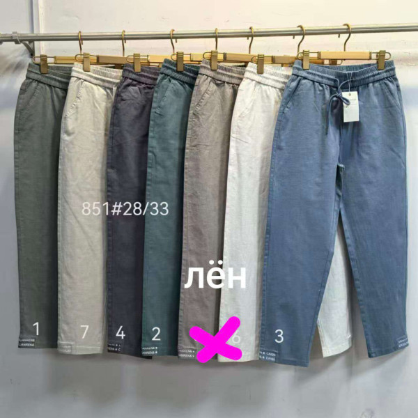 0851# выбор цвета женские брюки (лён, 6 ед, размеры полубатал: 28-33) выдача на следующий день Брюки