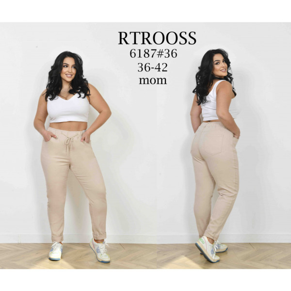 6187# бежевые женские джинсы (RTROOSS, стрейч коттон, 6 ед, размеры батал: 36-42) выдача на следующий день RTROOSS