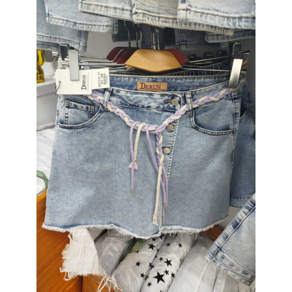 7072# голубые женские джинсовые шорты-юбка(Derun, стрейч, 6 ед, размеры батал: 31-38) выдача на следующий день Derun
