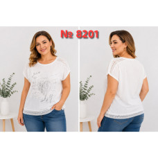 8201-10 # белая женская футболка (трикотаж, лен, 4 ед, размеры батал: 2XL-5XL) выдача на следующий день Футболка
