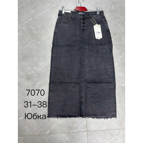 7070 # чёрная джинсовая женская юбка (стрейч-коттон, 6 ед, размеры батал: 31-38) выдача на следующий день Юбка
