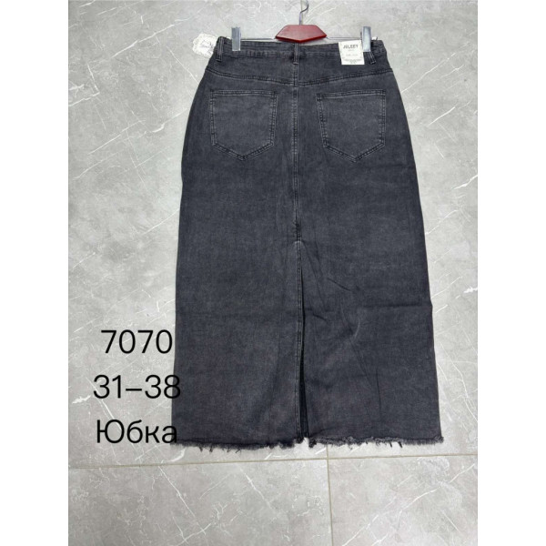 7070 # чёрная джинсовая женская юбка (стрейч-коттон, 6 ед, размеры батал: 31-38) выдача на следующий день Юбка