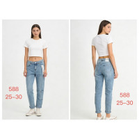 0588# голубые женские джинсы мом (стрейч коттон, 6 ед, размеры норма: 25-30) выдача на следующий день Джинсы
