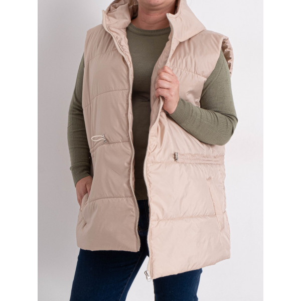 0752-3 світло-бежева жіноча жилетка (5'TH AVENUE, синтепон, з капюшоном, 3 од. розміри батал: 54. 56. 58) 5`th Avenue