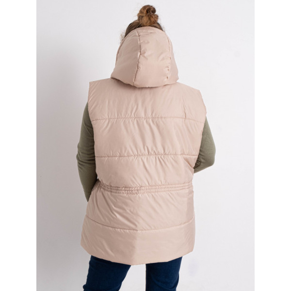 0752-3 світло-бежева жіноча жилетка (5'TH AVENUE, синтепон, з капюшоном, 3 од. розміри батал: 54. 56. 58) 5`th Avenue