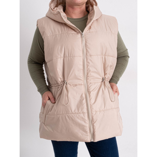 0752-3 світло-бежева жіноча жилетка (5'TH AVENUE, синтепон, з капюшоном, 3 од. розміри батал: 54. 56. 58) 5`th Avenue