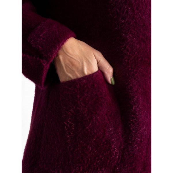0562-51 бордовый женский кардиган (шерсть альпаки, на пуговицах, 1 ед. универсальный полубатальный размер: 46-52) Кардиган