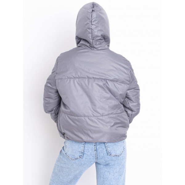 5010-444 серая женская куртка-зефирка (синтепон, капюшон, 2 ед. размеры норма: 42-44. 46-48) Куртка-зефирка