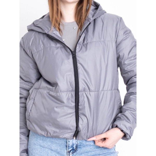 5010-444 серая женская куртка-зефирка (синтепон, капюшон, 2 ед. размеры норма: 42-44. 46-48) Куртка-зефирка