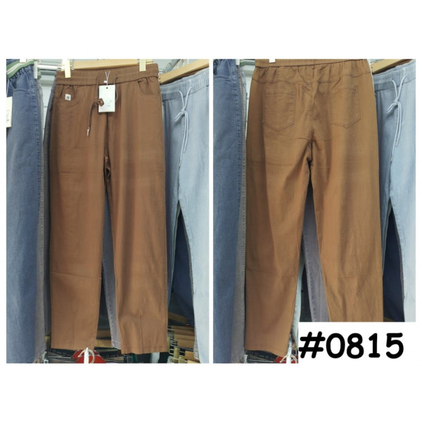 0815-1# коричневые женские брюки (лен, 6 ед, размеры батал: 31-36) выдача на следующий день Брюки