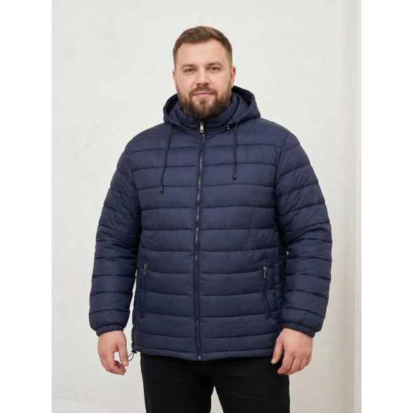 28277-2 синяя мужская куртка (синтепон, с капюшоном, 5ед, размеры батал: 56, 58, 60, 62, 64) Куртка